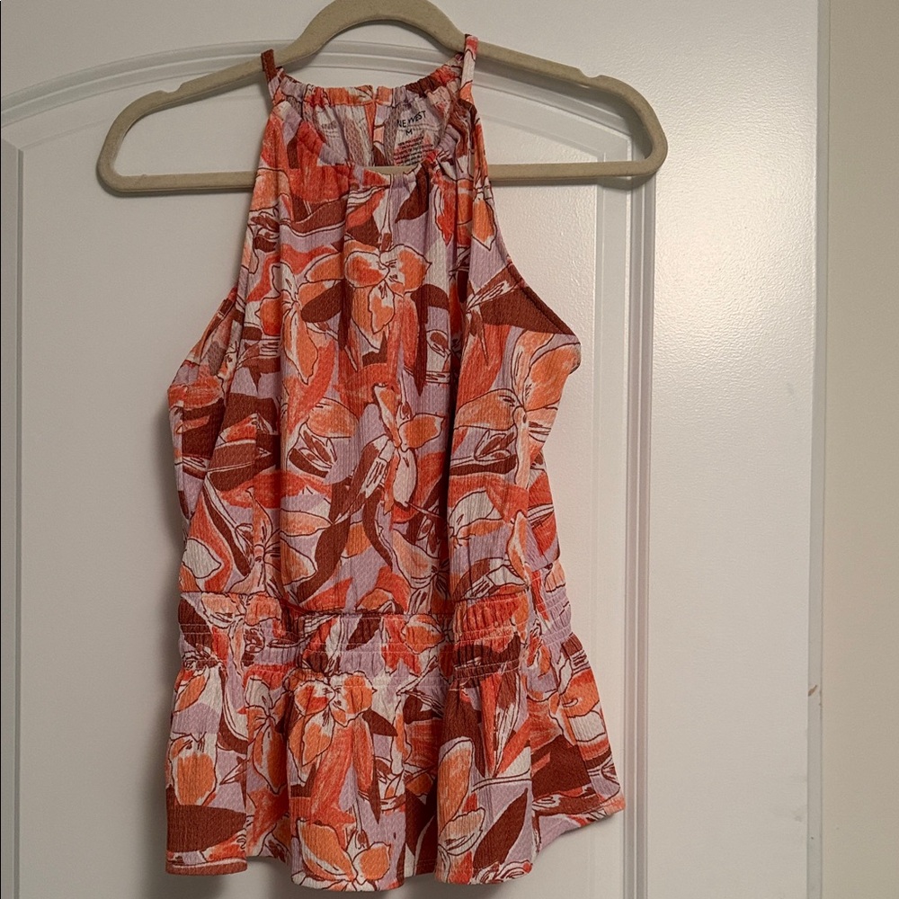 Nine West Orange Floral Halter Peplum Camisole